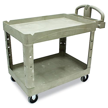 Rubbermaid Commercial Products BRUTE Heavy Duty 2-Shelf Utility/Service Cart, Medium, Lipped Shelves, Ergonomic Handle, 500 lbs. Capacity, Beige, for Warehouse/Garage/Cleaning/Maintenance - color: Beige, size: Medium, style: 2-Shelf