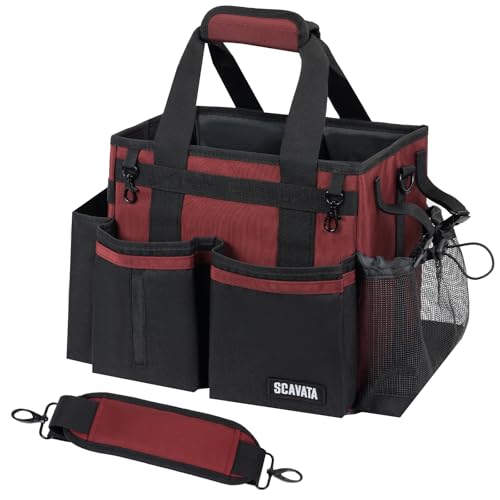 SCAVATA Compact Wearable Cleaning Caddy, Small Cleaning Caddy Supplies Organizer with Handle & Shoulder Straps for Housekeepers, Under Sink & Car Cleaning Tool Organizers Bag (AncoraRed) - color: AncoraRed