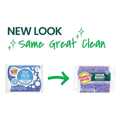 Scotch-Brite Odor Resist Non-Scratch Scrub Sponge, Dishwasher-Safe Kitchen Sponges that Resist Bacterial Odors, Multipurpose Dish Sponge for Gentle Cleaning, 6 Dish Sponges - size: 6 Pack