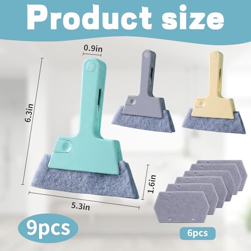 9PCS 4-in-1 Multifunctional Window Brush Set for Efficient Win-dow Maintenance, Window Sill Cleaner Tool, Win-dow Track Cleaning Tools, Includes Three Brushes and Six Replacement Pads