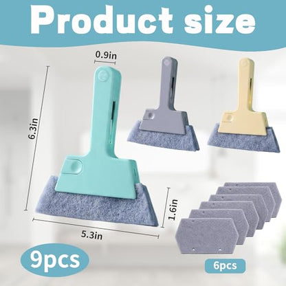 9PCS 4-in-1 Multifunctional Window Brush Set for Efficient Win-dow Maintenance, Window Sill Cleaner Tool, Win-dow Track Cleaning Tools, Includes Three Brushes and Six Replacement Pads