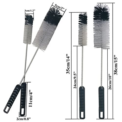 Bottle Brushes Thin Long Handle X 2, Utility Skinny Wire Cleaner Set Big Small, Bendable Flexible for Cleaning Narrow Neck Water, Beer, Wine, Baby Bottles, Pipes, Tubes, Hoses, and Flasks
