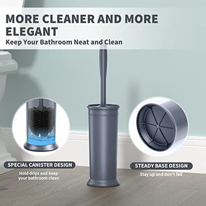 Toilet Brush and Holder 2 Pack, Toilet Bowl Brush with Extra Long Handle, Toilet Scrubber and Covered Holder, Toilet Brushes for Bathroom-Space Saving, Covered Brush, Durable, Deep Cleaning(Grey) - color: Gray