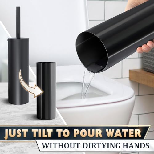 2 PCS Black Toilet Brush and Holder Set - Scratch Resistant Black Toilet Bowl Brush and Holder with Soft Bristles Replaceable Head, Protection from Splashes, and Compact Design - for Cleaning - color: Black 2 Pcs