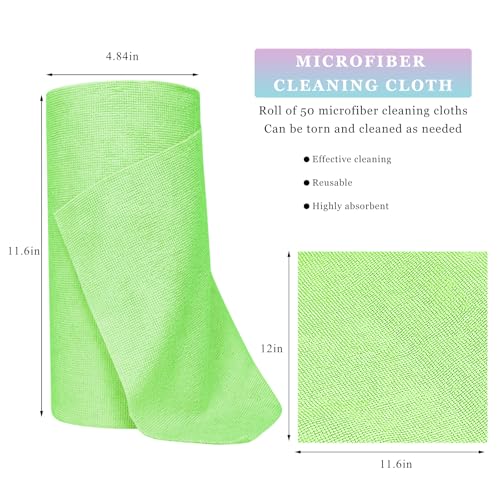50PCS Microfiber Towel Roll, 12×11.6 inch Washable Tear Away Cleaning Cloth, Reusable Ultra Absorbent Rags Scratch Free Quick Drying Towel Roll, Lint-Free Cloth for Car (Green) - color: Green