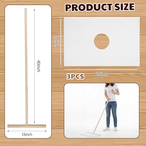 Cuban Style Wood Mop Set 40 Inch T Stick with 3 Pcs Microfiber Squeegee Mopping Towel Floor Cloth Kitchen, Bathroom Cleaning, Washing Trapeador, 15 x 24 Inch Reusable Drying Towel(White)