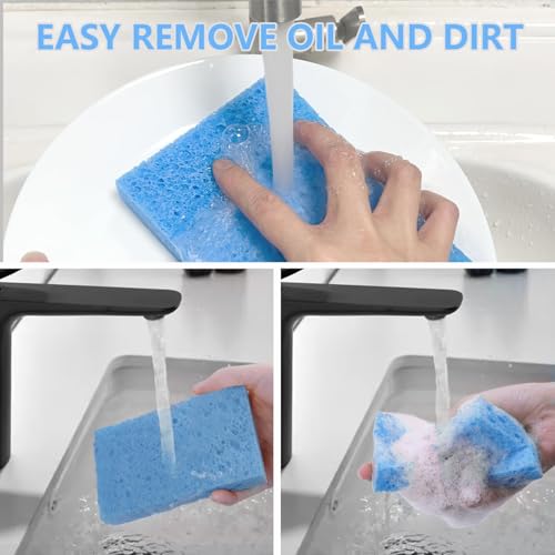 Cellulose Sponges, Large Size 4" x 6" x 1" - Heavy Duty Scrub Kitchen Sponge, Clean Tough Messes Without Scratching Kitchen Cleaning Pads, Pop Up Eco DIY (6 Pack), Blue - color: Blue