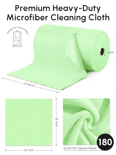 Microfiber Cleaning Cloths Roll, 75 Pack Tear Away Microfiber Towels Roll, 12" x 12" Lint Free Rags, Reusable Cleaning Cloths, Washable, Scratch Free,Ultra Absorbent Dish Rags(Green) - color: Green, size: 75 pack