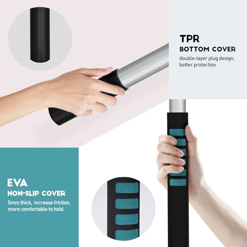 TelesPro 20 Feet High Reach Window Squeegee with 5-12Ft Extension Pole, Window Cleaner Tool with 3-Stage Telescoping Pole, Window Cleaning Kit with Rotatable Head (2 Squeegee & 2 Microfibre Cloths) - size: 12 FT