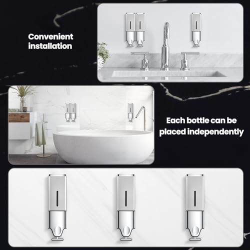 3-in-1 Quadrate Dispensers for The Shower,Shower soap Dispenser,Conditioner Dispenser, Shampoo Dispenser,No Drilled Wall Mounted Distributor,Hotel,Bathroom,Home (Triple, Silvery) - color: Triple Silvery