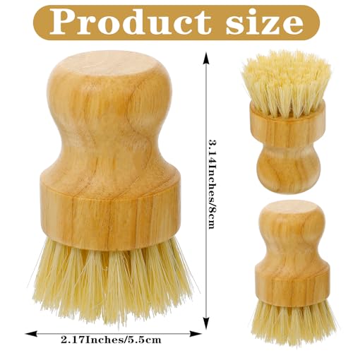12 Pcs Bamboo Dish Scrub Brushes with Natural Sisal Bristles for Cleaning Pots, Pans, Dishes, Sink, 3.14x2.17 Inches