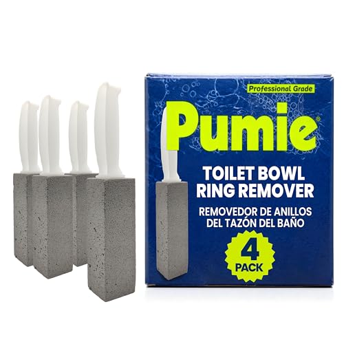 PUMIE Pumice Stone Toilet Bowl Cleaner (4-Pack) - Toilet Pumice Stone with Handle - Heavy Duty Scouring Stick for Rings, Bowls, Hard Water Stains, Lime, Rust, Sink - Includes Handle for Easy Use - size: 1 Count (Pack of 4)
