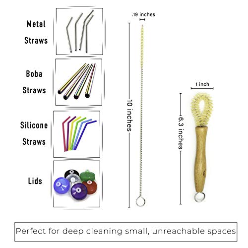 All Natural Bottle Brush and Straw Set (NO Plastic) Sisal Bristles and Wood Handle Bottle Cleaners for Washing Narrow Beer Bottles, Sports/Water Bottles, Tumbler, Kettles, Lid Brush, Long Straw Brush