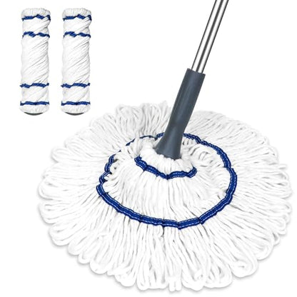 Silkyhose Self-Wringing Twist Mop Cotton Rotating Dry & Wet Mops with 2 Reusable Heads for Floor Cleaning Kitchen Bathroom Hardwood Vinyl Tile Laminate Household Office (White Style 2) - color: White Style 2