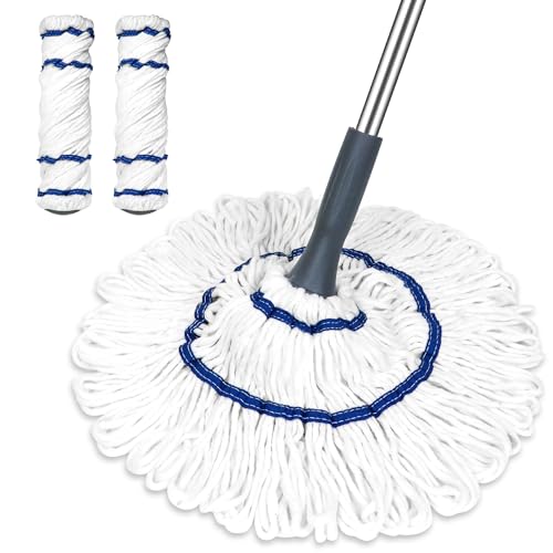 Silkyhose Self-Wringing Twist Mop Cotton Rotating Dry & Wet Mops with 2 Reusable Heads for Floor Cleaning Kitchen Bathroom Hardwood Vinyl Tile Laminate Household Office (White Style 2) - color: White Style 2