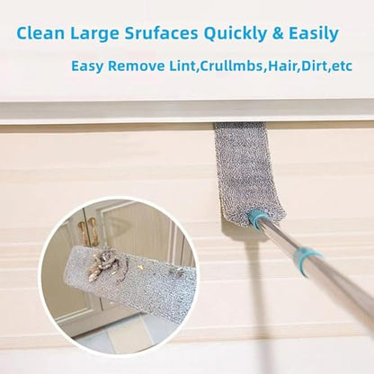 Flexible Flat Duster with Extendable Handle, Microfiber, for Under Furniture, Beds, Fridges, with 2 Washable Pads