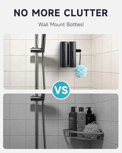 AIKE 2 Chambers Shower Shampoo and Conditioner Dispenser 2 x 11.8 fl.oz. for Bathroom(Dark Silver) - color: Dark Silver, size: Double Chamber