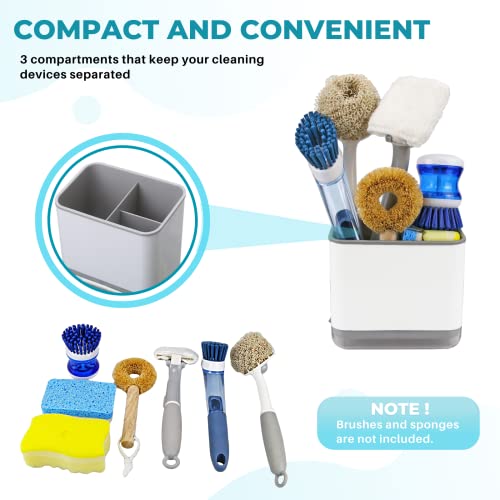 KeFanta Sink Counter Caddy, Plastic Dish Sponge Holder, Kitchen Brush and Scrubber Organizer with Drain Tray, White - color: Grey and White