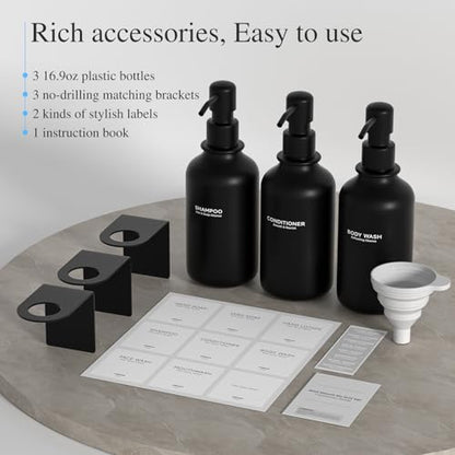 Shampoo and Conditioner Dispenser Wall Mounted - Shower Dispenser 3 Chamber No Drill - Refillable Shampoo Dispenser for Shower Wall - Bathroom Dispenser Sets 500ML Black - color: Black