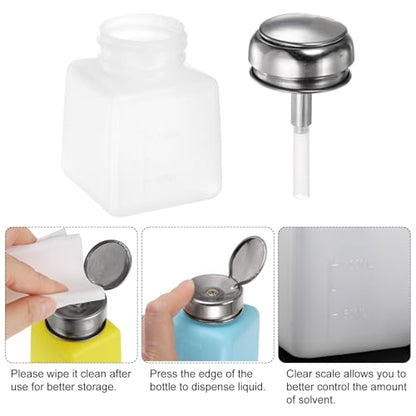 HARFINGTON Solvent Alcohol Dispensers 100ml(3.4oz) Push Down Liquid Dispenser Pump Bottle with Sealing Stainless Steel Lid for Acetone Cleanser Polish Remover, White - color: White, size: 3.4 Ounces