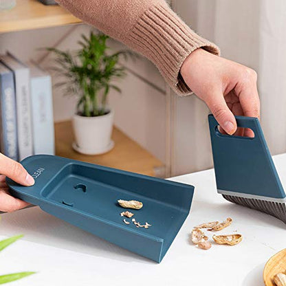 Mini Dustpan and Brush Set, Portable Snap on Design Desktop Cleaning Brush Handheld Crumb Sweeper for Sofa Car Kitchen (Dark Blue) - color: Dark Blue