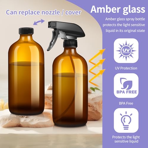 sietpoek 9 Pack Glass Spray Bottle 16oz, Empty Amber Spray Bottle Refillable Container for Essential Oils,Cleaning Products,Aromatherapy spray device