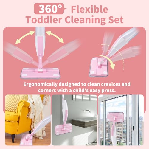 Kids Spray Mop,Fun & Functional Toddler Cleaning Set,Real Working Mop for Floors,Pretend Play – Includes Spray Bottle, 2 Washable Microfiber Pads, Montessori Kids Cleaning Toy Set -Pink - size: Spray Mop, style: Pink