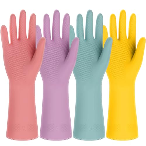 4 Pairs Rubber Kitchen Dishwashing Gloves - Colorful Reusable Household Cleaning Gloves Outdoor Chores for Women & Men (Medium) - size: Medium