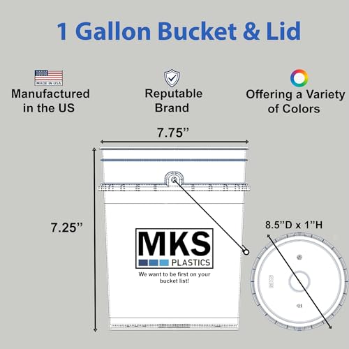 MKS Plastics 1-Gallon Bucket with Airtight Lid – Made in USA, Food Grade BPA Free Plastic, Heavy Duty Multi-Use, Metal Handle with Grip, Stackable Storage – Black, 1 Pack - color: 1 Gallon - Black, size: 1