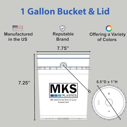MKS Plastics 1-Gallon Bucket with Airtight Lid – Made in USA, Food Grade BPA Free Plastic, Heavy Duty Multi-Use, Metal Handle with Grip, Stackable Storage – White, 6 Pack - color: 1 Gallon - White, size: 6