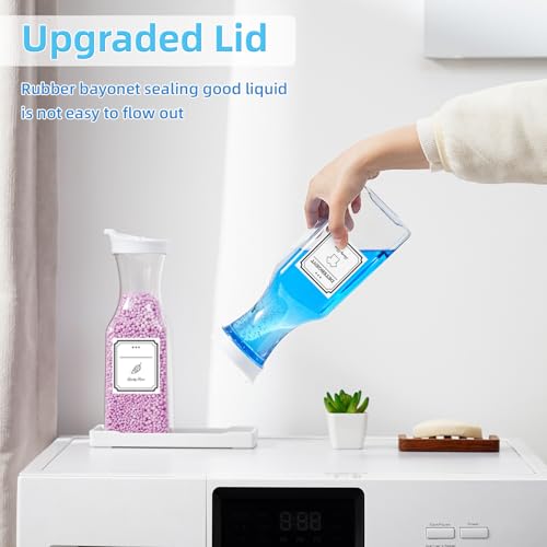 Laundry Detergent Dispenser,Laundry Soap Dispenser,Liquid Laundry Detergent Container,35OZ Fabric Softener Dispenser with Tray, Laundry Room Organization,Extra 4 Labels,White - color: White