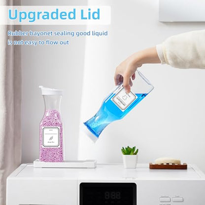 Laundry Detergent Dispenser,Laundry Soap Dispenser,Liquid Laundry Detergent Container,35OZ Fabric Softener Dispenser with Tray, Laundry Room Organization,Extra 4 Labels,White - color: White