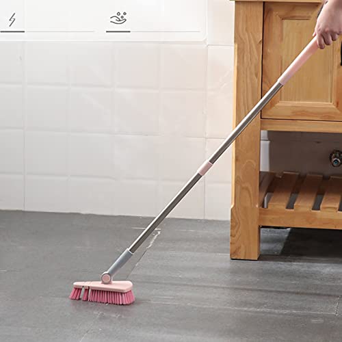 Cleaning Brush with Long Handle Floor Scrubbers for Tub Tile Cleaning Supplies Scrub Brush for Bathroom Bathtub Toilet Floor Kitchen Apartment Essentials forfor Women Men (Pink)
