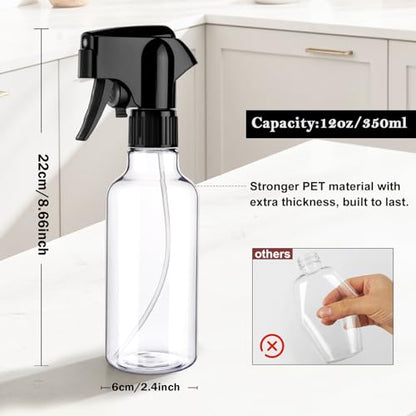 Plastic Spray Bottles 12oz Mist Continuous Spraying Bottle Heavy Duty Empty Water Spray Bottles for Hair, Cleaning Solutions, Plants，Essential Oils 1 Pack (Clear-1pcs) - color: Clear-1pcs