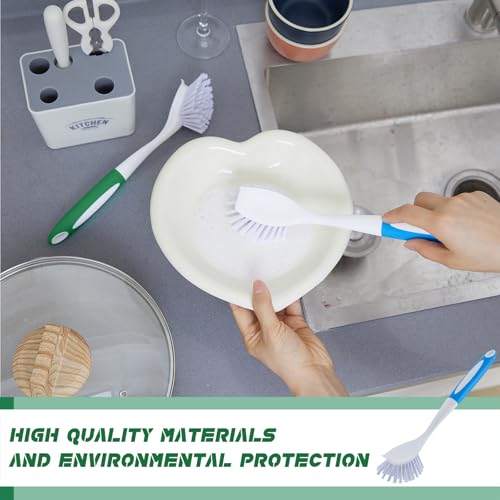 Hsei 20 Pcs Blue and Green Kitchen Scrub Dish Brush Bulk with 11 Inch Anti Slip Handle Cleaning Dish Scrubber with Stiff Bristles Washing Scrub Brushes for Housekeeping for Pots and Pans, Kitchen Sink - color: Blue and Green