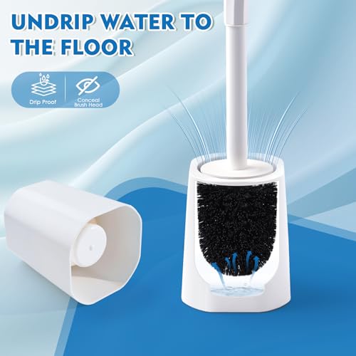 2 Pack Toilet Brush for Bathroom, Toilet Brush and Holder Set, Toilet Bowl Brush with Long Handle for Drip-Proof Deep Cleaning with Hidden Scrubber Brush White