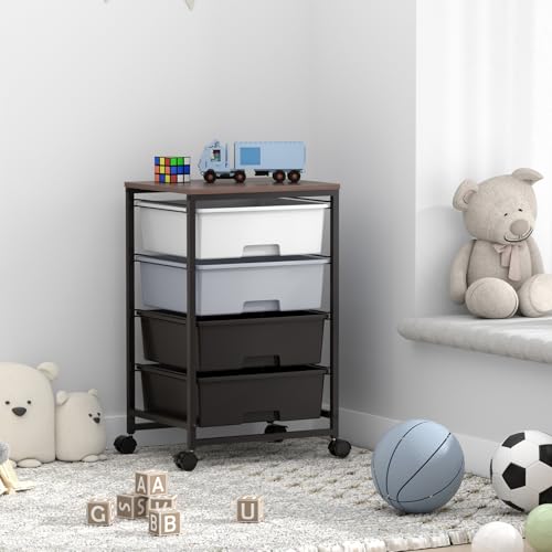 SYKIARIOL Utility Cart with 4 Drawers,Rolling Storage Cart with Drawers,Light Grey - color: Light Grey