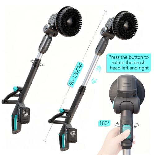 20V Cordless Electric Spin Scrubber with Replaceable Battery & Long Handle - Includes 8 Replaceable Brush Heads for Bathroom, Tile, Grout, Shower, Bathtub, Kitchen, Car & Outdoor Cleaning