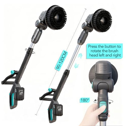 20V Cordless Electric Spin Scrubber with Replaceable Battery & Long Handle - Includes 8 Replaceable Brush Heads for Bathroom, Tile, Grout, Shower, Bathtub, Kitchen, Car & Outdoor Cleaning