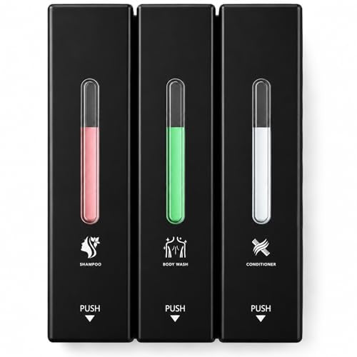 Shampoo and Conditioner Dispenser Wall Mounted, 3-Chamber Shower Soap Dispenser for Bathroom, 1200ML Large Capacity, No-Drill Installation, Clog-Free Pump for Thick Liquids (black-3-pack) - color: Black-3-pack