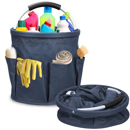 Cleaning Caddy for Cleaning Supplies,17L Cleaning Supply Caddy with Handle Foldable Cleaning Supplies Organizer Bucket Cleaning Products Organizers for Home, Garden(Navy Blue) - color: Navy Blue