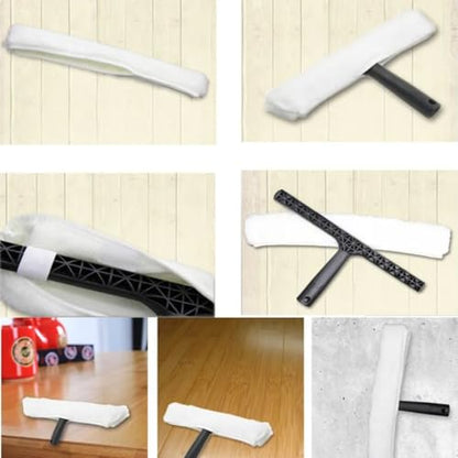 Professional Window Cleaning Combo - Squeegee Microfiber Window Scrubber Tool with Handshake T Handle, 5 Replacement Cloths - 14.4 Inch Window Washing Squeegee