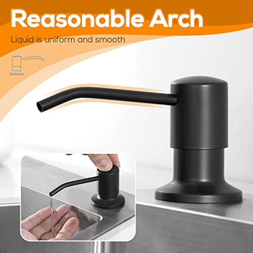 Built in Soap Dispenser for Kitchen Sink Matte Black Stainless Steel Pump Head, Counter Soap Dispenser Refill from The Top with 17 Oz PE Bottle - color: Matte Black