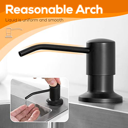 Built in Soap Dispenser for Kitchen Sink Matte Black Stainless Steel Pump Head, Counter Soap Dispenser Refill from The Top with 17 Oz PE Bottle - color: Matte Black