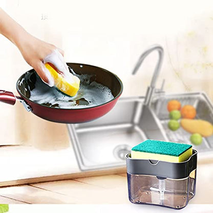 Yosoo Dish, Press Design Automatic Liquid Dispenser with Sponge Holder, for Home Kitchen Countertop Grey