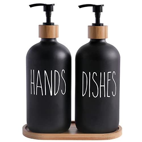 MOMEEMO Black Soap Dispenser Set, Contains Hand and Dish Soap Dispenser, Suitable for Kitchen Decor. (Black) - color: Hd Black & Tray