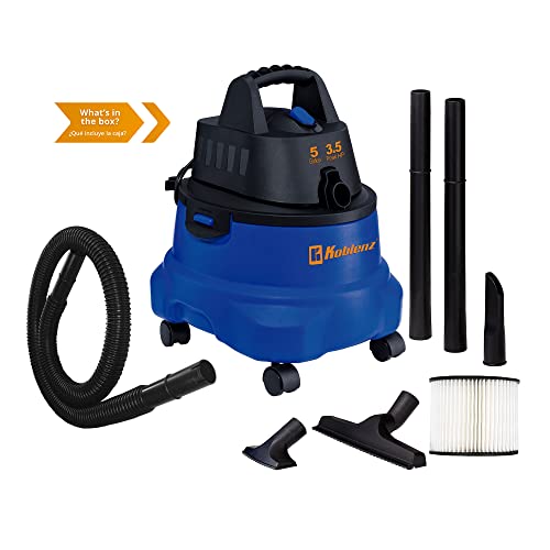 Koblenz WD-5 L2 Wet Dry Vacuum Cleaner, 5 Gallon Shop Vac 3.5 PHP, 3-in-1 Suction & Blower, Swivel Casters, Twist-N-Lock Hose, Large Vacuum Cleaners for Home, Workshop, Car, Blue/Black - size: 5 Gallon 3.5 HP
