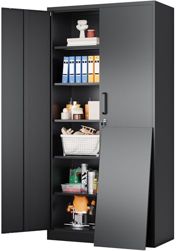 SISESOL Wide & Deep Metal Storage Cabinet with 2 Doors and 5 Adjustable Shelves,72x36x18 Garage Storage Cabinet,Tall Black Locking Metal Cabinets with Lock,Steel Locked Cabinets for Home,Office,Garage - color: Black, size: 72"H -2 Door -Wide & Deep