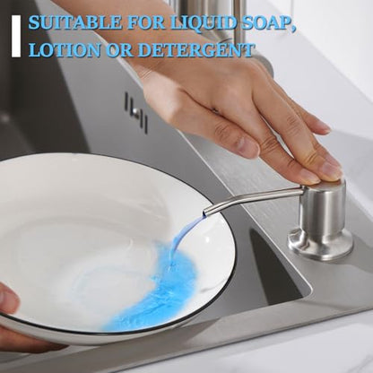 Sink Soap Dispenser Brushed Nickel, Soap Dispenser for Kitchen Sink Stainless Steel Refill from The Top Built in Sink Soap Dispensers with 17 OZ Soap Bottle - color: Brushed Nickel