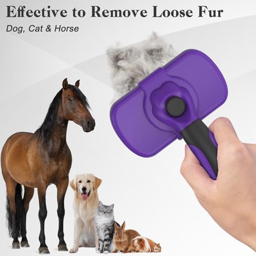 Dipoo Self Cleaning Cat & Dog Grooming Brush - Skin Friendly Deshedding Hair Brush for Haired Dogs & Puppies, Purple - color: Purple